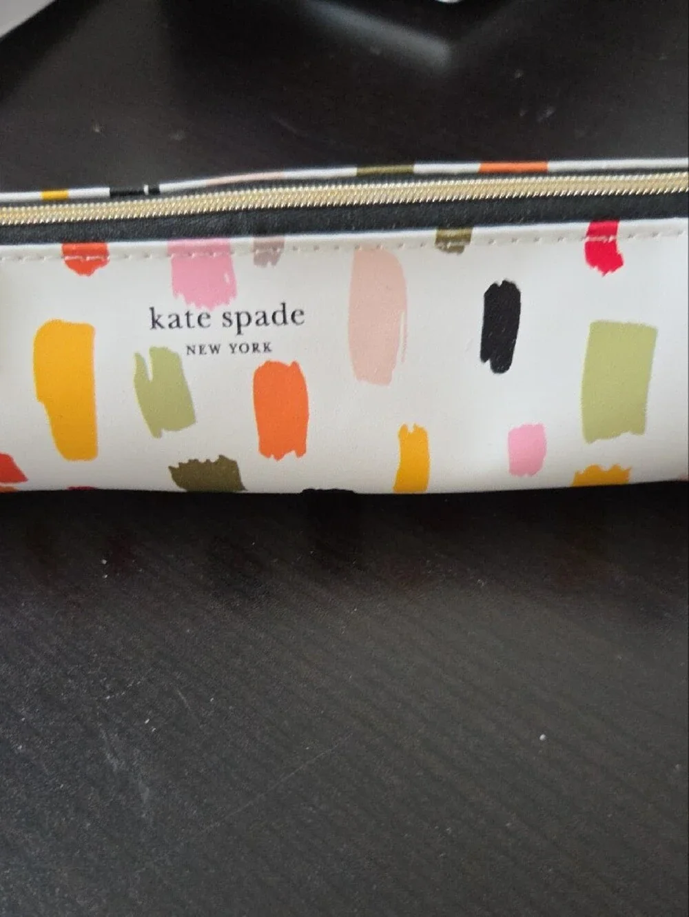kate spade White Cosmetic Pouch with Multicolor Brushstroke Spots